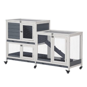 Wooden Rabbit Hutch Bunny Hutch Elevated Pet House Cage Small Animal Habitat for Rabbits, Chickens, Ducks, Indoor 57.75" x 18" x 32.5" Gray - 1 of 4