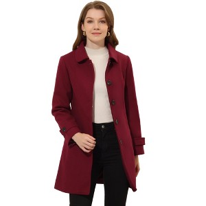 Allegra K Women's Winter Outerwear Peter Pan Collar Mid-thigh A-line Single Breasted Coat - 1 of 4