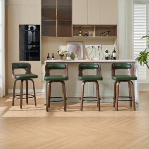 SEYNAR PU Leather 360 Degree Swivel Open Back Bar Stools Wood Legs Set of 4 - 1 of 4