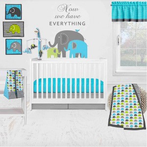 Bacati - Elephants Aqua/Lime/Gray 10 pc Crib Bedding Set with 2 Crib Fitted Sheets - 1 of 4