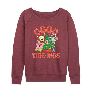 Women's - SpongeBob SquarePants - Good Tide Lightweight French Terry Wide Neck Long Sleeve Shirt - 1 of 4