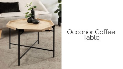 Natural Octagon Wood and Metal Coffee Table, 28x26x18