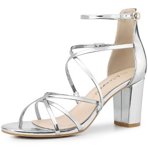 Allegra K Women's Strappy Crisscross Adjustable Buckle Strap Block Heels Sandals - 1 of 4