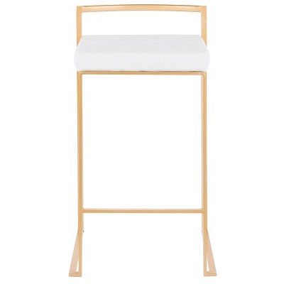 Gold Metal Bar Stools with White Velvet Cushions, Set of 2