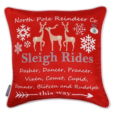 18"x18" Sleigh Rides Square Throw Pillow Red/Beige - Pillow Perfect: Festive Indoor Cushion for Bench Decor