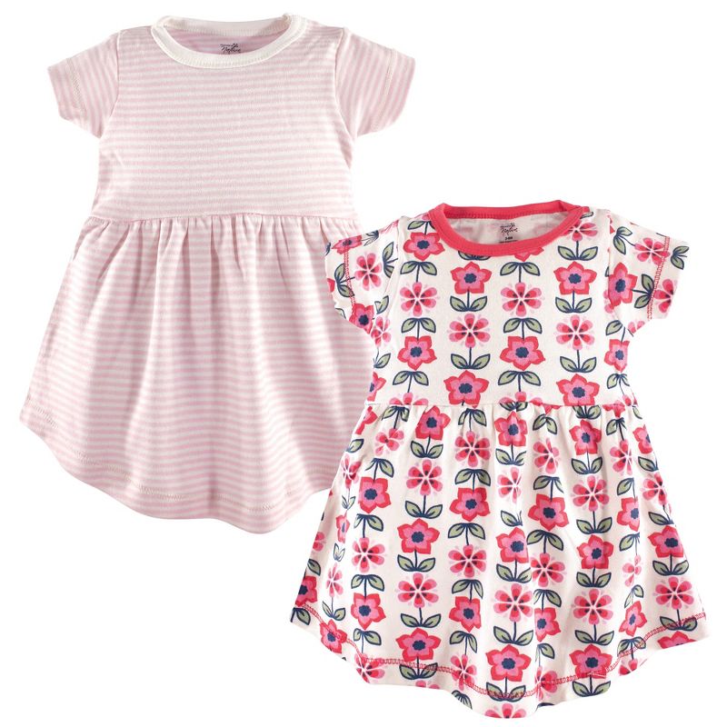 Touched by Nature Baby and Toddler Girl Organic Cotton Short-Sleeve Dresses 2pk, Flower, 1 of 3