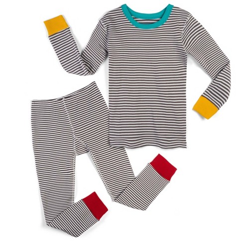 Mightly Kids Fair Trade 100 Organic Cotton Tight Fit Pajamas 8 Gray Stripe Set