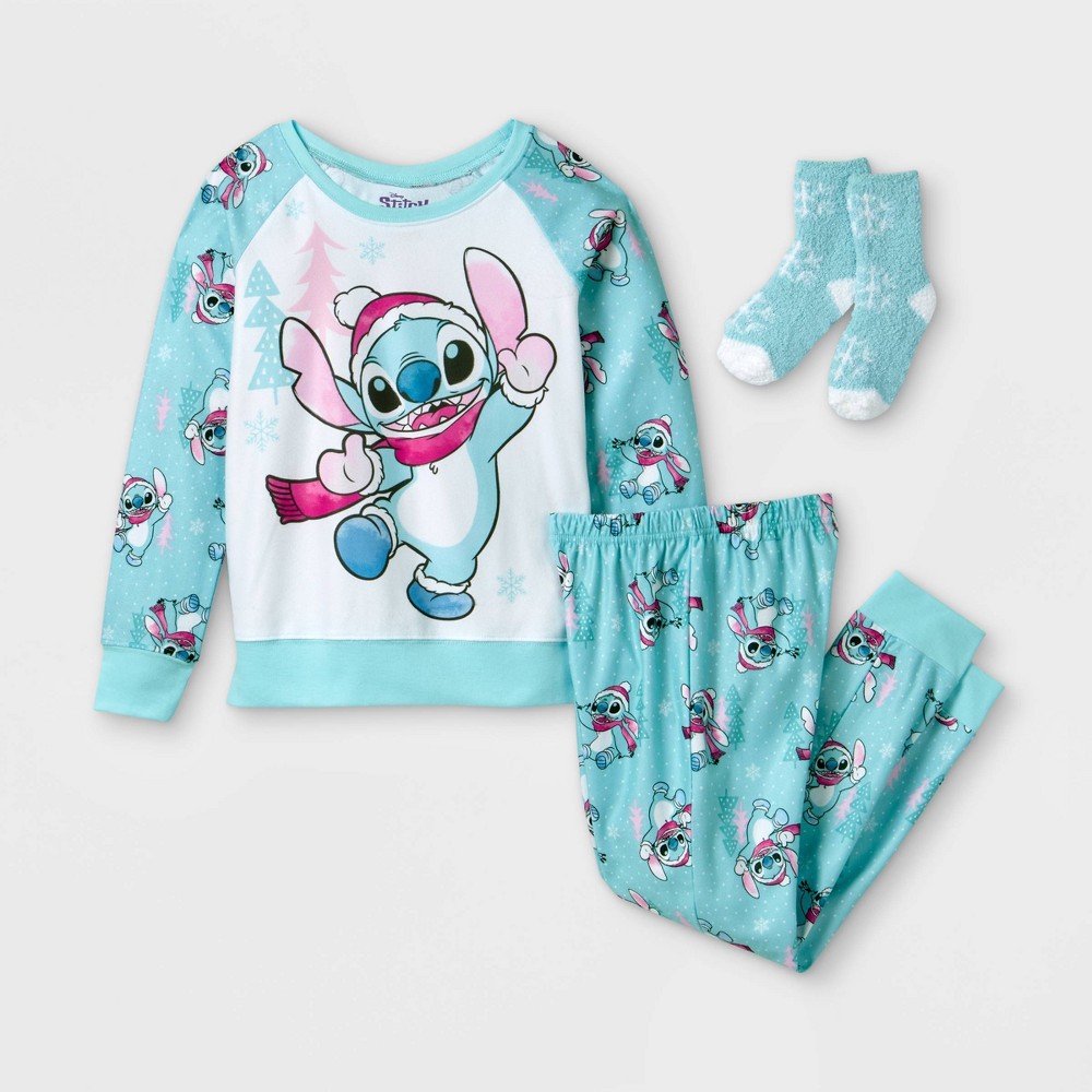 Girls' Lilo & Stitch 2pc Pajama Set with Socks - Blue L