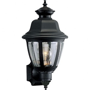 Progress Lighting Cantata 1-Light Outdoor Porcelain Wall Lantern, Black Finish, Clear Acrylic Panels - 1 of 2