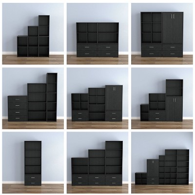 Black 6-Cube Stackable Wood Modular Bookcase
