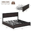 Bed Frame with Four Storage Drawers & Charging Station, Riveted Decoration Platform Bed with Headboard, No Spring Box Need, Metal Slat Frame - 2 of 4