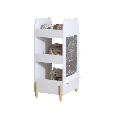 LIVAREEmlen Bookshelf with Chalkboard Side and 3-Tier Storage,Drawing Board for Toddlers,Toy and Book Organizer for Playroom or Bedroom¨CWhite