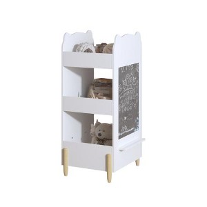 LIVAREEmlen Bookshelf with Chalkboard Side and 3-Tier Storage,Drawing Board for Toddlers,Toy and Book Organizer for Playroom or Bedroom¨CWhite - 1 of 4