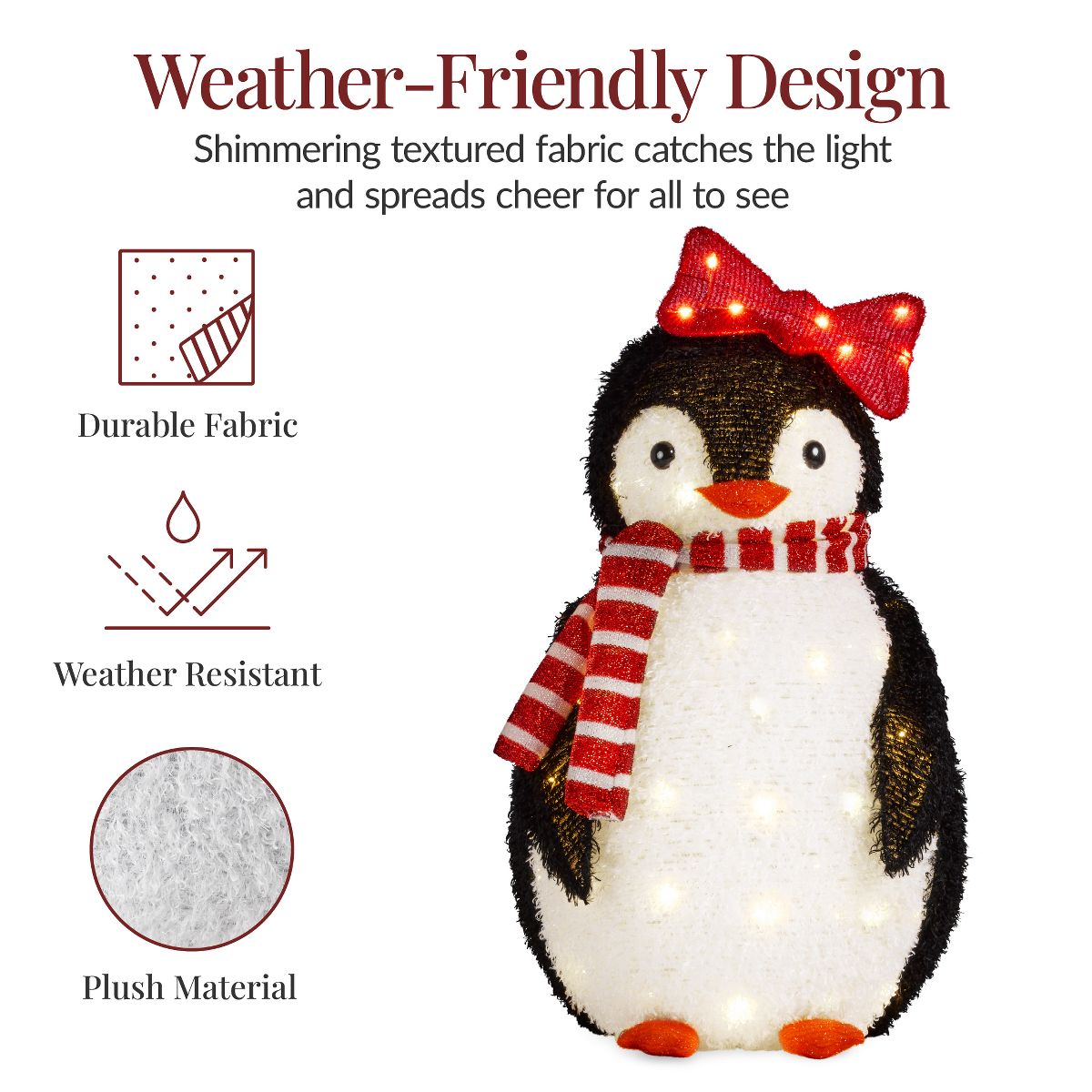 Best Choice Products Lighted Pop-Up Penguin Family Christmas Yard Décor – 3ft, 4ft & 5ft with LED Lights in Red & Blue - thumbnail 6