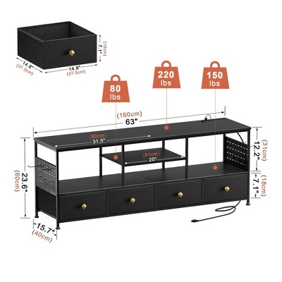 WOWLIVE TV Stand for TVs up to 70",  Large LED Media Console with Charging Station