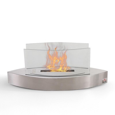 NAYSAYE Tabletop Fireplace 23.5 Inch Stainless Steel Fire Bowl for Home Living Room or Bedroom Decor, Silver, 23.5"*7.75"*9.5"