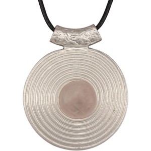 Leather and Wood Necklace Chunky Circle Pendant Boho Jewelry for Women - 1 of 4