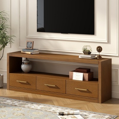TV Stand With Storage,Stylish TV Stand With 3 Drawers And Minimalist Metal Handles,TV Console Table,TV Stand For Living Room-Cuddlewood
