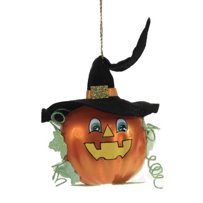 Italian Ornaments 3.5" Jack O Lantern With Hat Ornament Pumpkin Halloween  -  Tree Ornaments