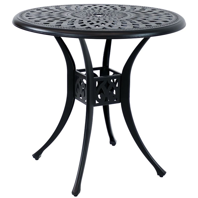 Sunnydaze 30.75" Round Sigonella Cast Aluminum Outdoor Patio Table, Black, 1 of 13