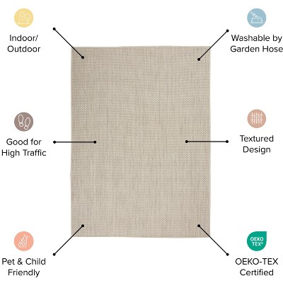 Ivory Aqua Geometric Synthetic Square Area Rug 5'x5'