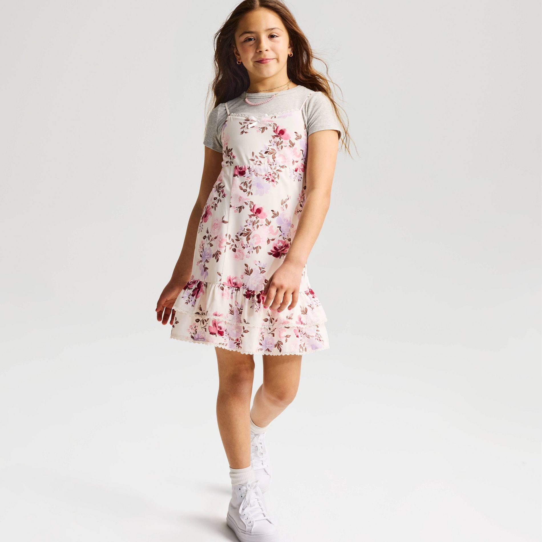 Girls' Drop Waist Floral Printed Dress - Cat & Jack™ Cream M