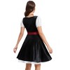 Womens Velvet Short Sleeve Color Block Apron Dress Two Piece Set Ruffle Neck Dress - 2 of 4