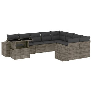 vidaXL Patio Sofa Set with Cushions Outdoor Furniture 10 Piece Poly Rattan - Gray - 1 of 4