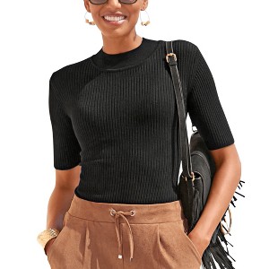 Women's Ribbed Short Sleeve Sweater - LASCANA - 1 of 4