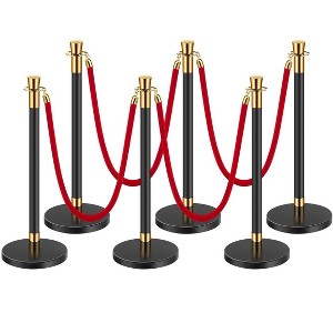 VEVOR Stanchions and Velvet Ropes, 6 Pcs Crowd Control Barriers with 4 Red Velvet Ropes, Stainless Steel Stanchion Post Queue, Black - 1 of 4