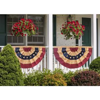 Briarwood Lane Tea Stained Patriotic Embroidered Bunting USA 48" x 24" Pleated Banner with Brass Grommets