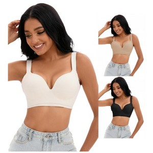 INSPIRE CHIC 3 Pcs Women's Wirefree U Back Adjustable Straps Comfort Push Up Bras - 1 of 4