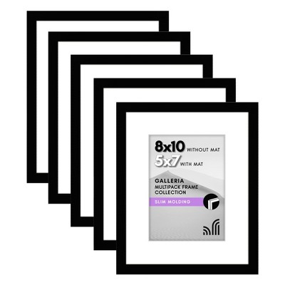 Americanflat 8x10 Picture Frame in Black - Displays 5x7 With Mat and 8x10 Without Mat - Set of 5 Frames with Sawtooth Hanging Hardware