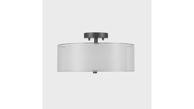 Alina 2-Light Matte Black Semi-Flush Mount Ceiling Light with White Linen Inner Shade - Globe Electric, 2 of 12, play video