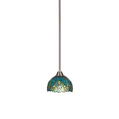 Toltec Lighting Paramount 1 - Light Pendant in  Brushed Nickel with 7" Turquoise Cypress Art Glass Shade