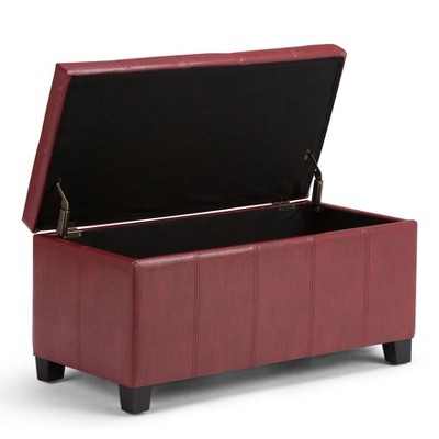 Radicchio Red Faux Leather Rectangular Storage Ottoman Bench