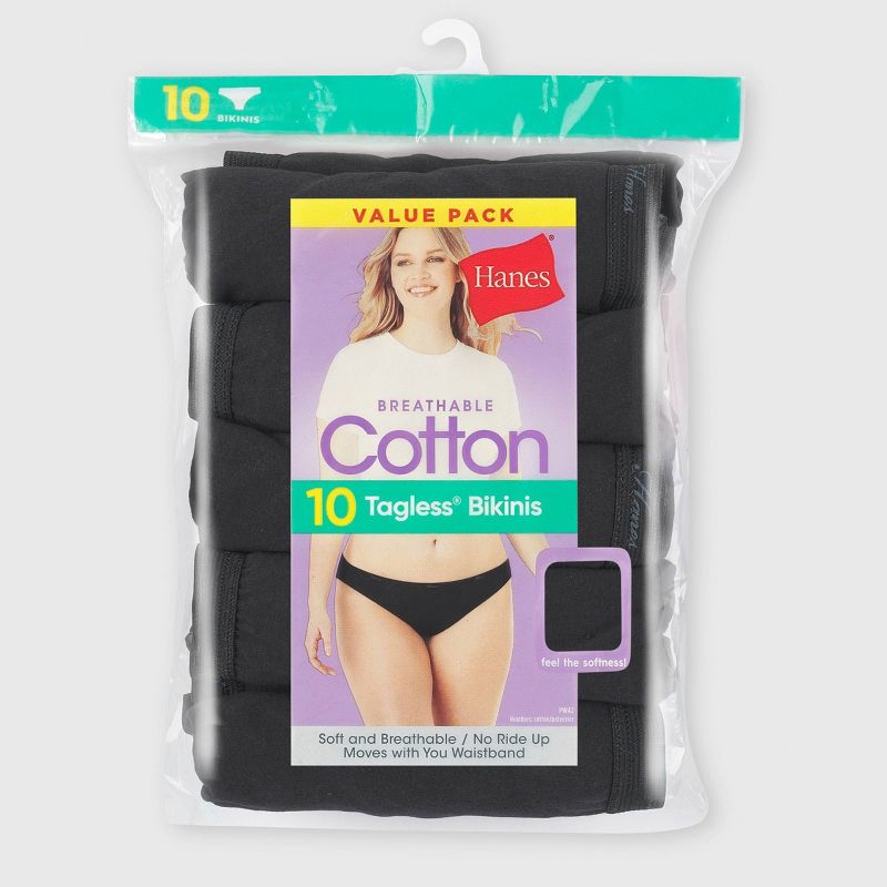 Hanes Women's 10pk Cotton Classic Bikini Underwear - Black, 2 of 5