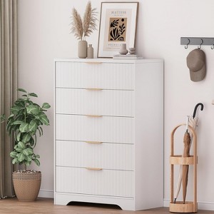 COZONY Fluted 5 Drawer Dresser, 47" Tall Modern Black Chest of Drawers with Gold Handles, Wood Storage Dresser for Bedroom, Closet, Living Room - 1 of 4