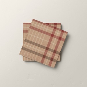 16ct Fall Plaid Paper Beverage Napkins Burgundy/Brown - Hearth & Hand™ with Magnolia - 1 of 3