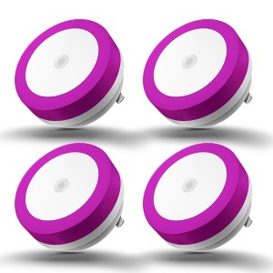 DORESshop 4-Pack 0.6W Plug-in Light Sensor Night Lights, Purple LED with White Housing - 1 of 4