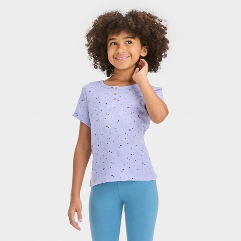 Girls' Short Sleeve Waffle Henley Shirt - Cat & Jack™ Light Purple L Plus :  Target