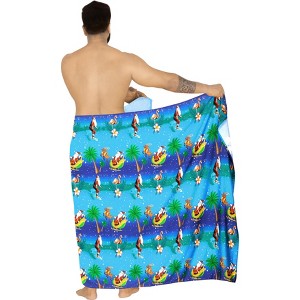 LA LEELA Men's Christmas Tree Holiday Vacation Xmas Party Swim Trunk Swimsuits Swimwear Gifts Sarong Pareo Beach Wrap One Size Blue - 1 of 4