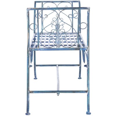 Victorian Elegance 51-inch Mossy Blue Wrought Iron Garden Bench