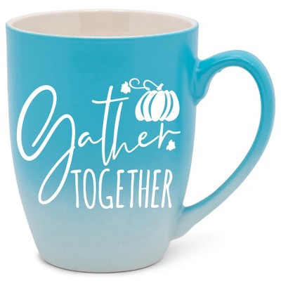 Elanze Designs Gather Together Wreath Two Toned Ombre Matte Teal and White 12 ounce Ceramic Stoneware Coffee Cup Mug