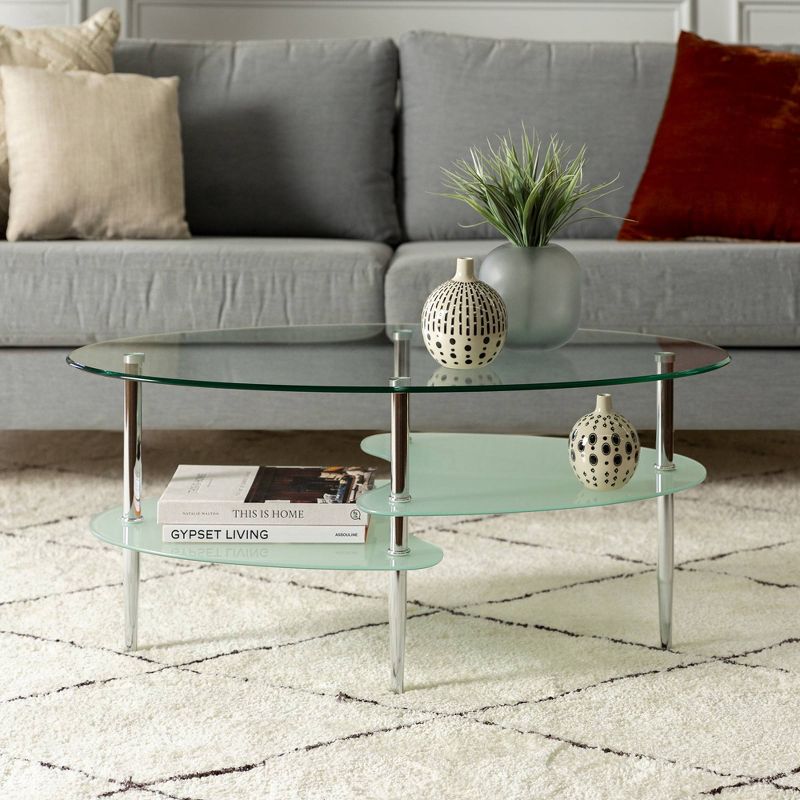 Glass Oval Living Room Metal Coffee Table - Saracina Home, 4 of 12