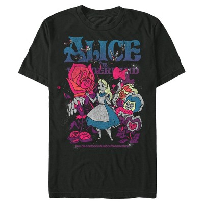 Men's Alice In Wonderland Distressed Floral Crew T-shirt : Target