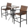 Modern Outdoor Dining Set, 3 Pcs Bar Stools Set, Rattan Bar Chairs and Glass Table Top, Wicker Bar Stools for Backyard-Coolbibila - 2 of 4