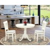 HomeStock 3-Pc Dining Room Table Set- 2 Wooden Chairs and Round Dining Table - Linen Fabric Seat and Slatted Chair Back - Linen White Finish - 2 of 4