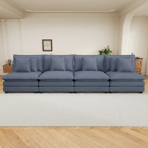 141.6" Corduroy Modular Straight Sectional Sofas with Two-Layer Seat Cushion, Removable Pillows and Extra-Deep Seat - 1 of 4
