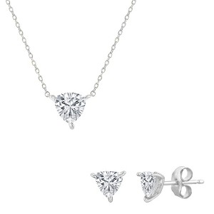 Bella Silver Sterling Silver, Solitaire Trillion CZ, 6mm 18" Necklace & 5mm Earrings Set - 1 of 4